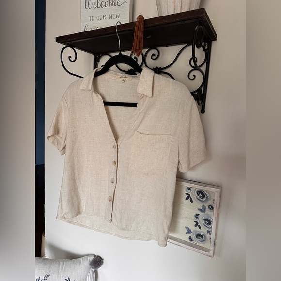 Love Notes Beige Button-Down Linen Rayon Shirt - Picture 2 of 8